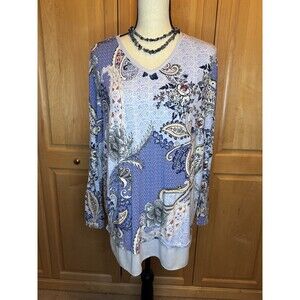 Chico’s Women’s 3P (US PXL) Paisley & Floral Chiffon Trim Long Sleeve Tunic Top
